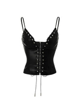 Black & White Hollow-out Lace-up Camisole